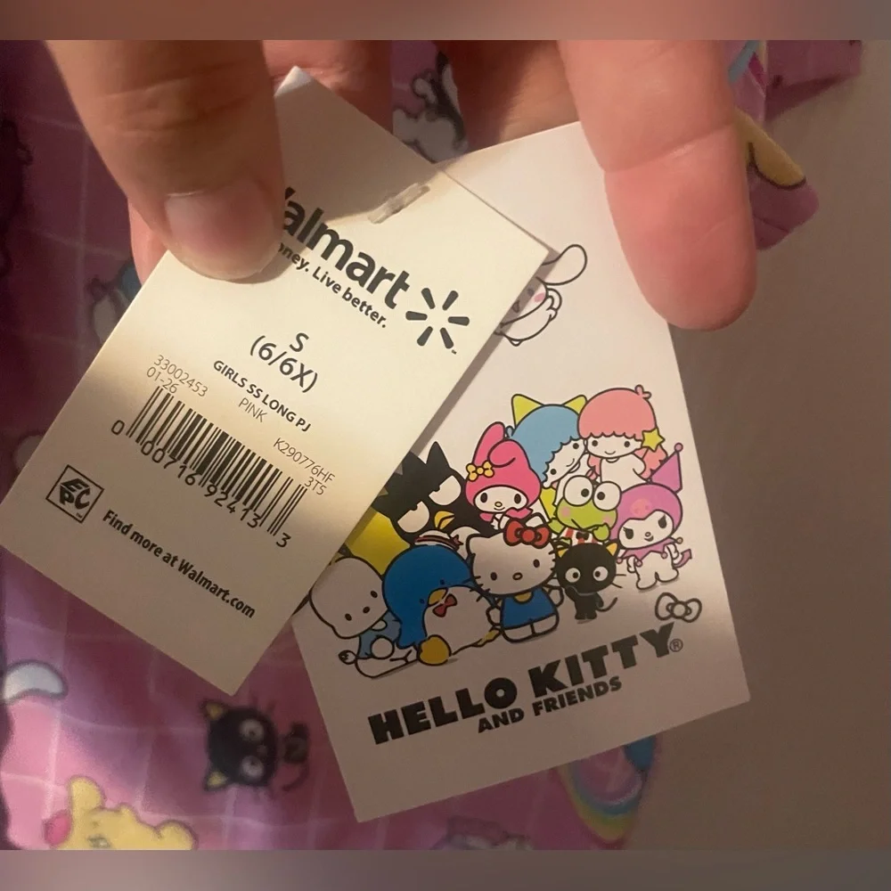 NWT Hello Kitty & Friends Girls 2-Piece PJ Set Pink Rainbow Sleepwear‎ Sz S 6/6X